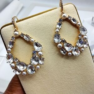 Goldtone Oval Earrings • Pierced • Bling • Hangar